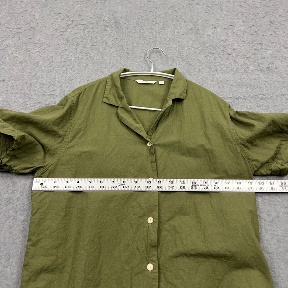 Uniqlo Button Up Women's Medium Green Linen Blend Open Collar Short Sleeve Shirt - Picture 3 of 9
